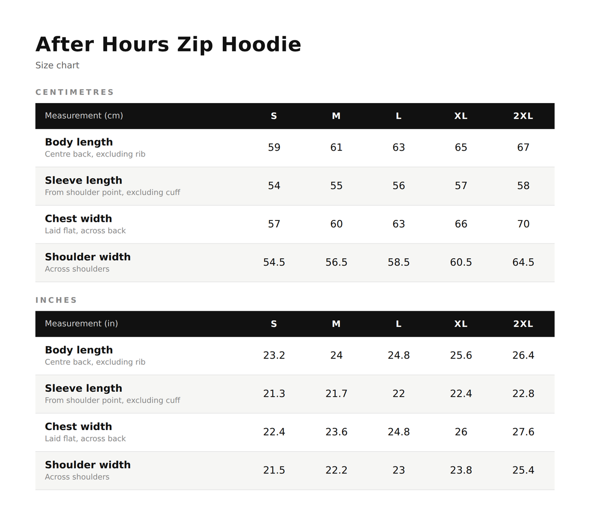 Product Size Guide