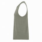 Olive women's banana fiber tank top, three-quarter view showing longer flowy length